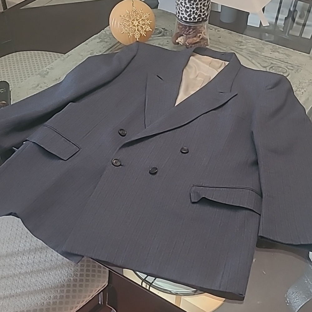 Christian Dior Mens Vintage Gray Stripped Wool Blazer Sportscoat LARGE